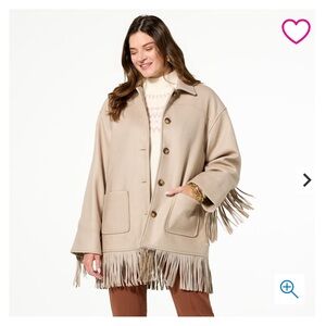 TWRHLL Brinkley Oatmeal Beige Country Western Fringe Coat Sz XL, 1X Faux Melton
